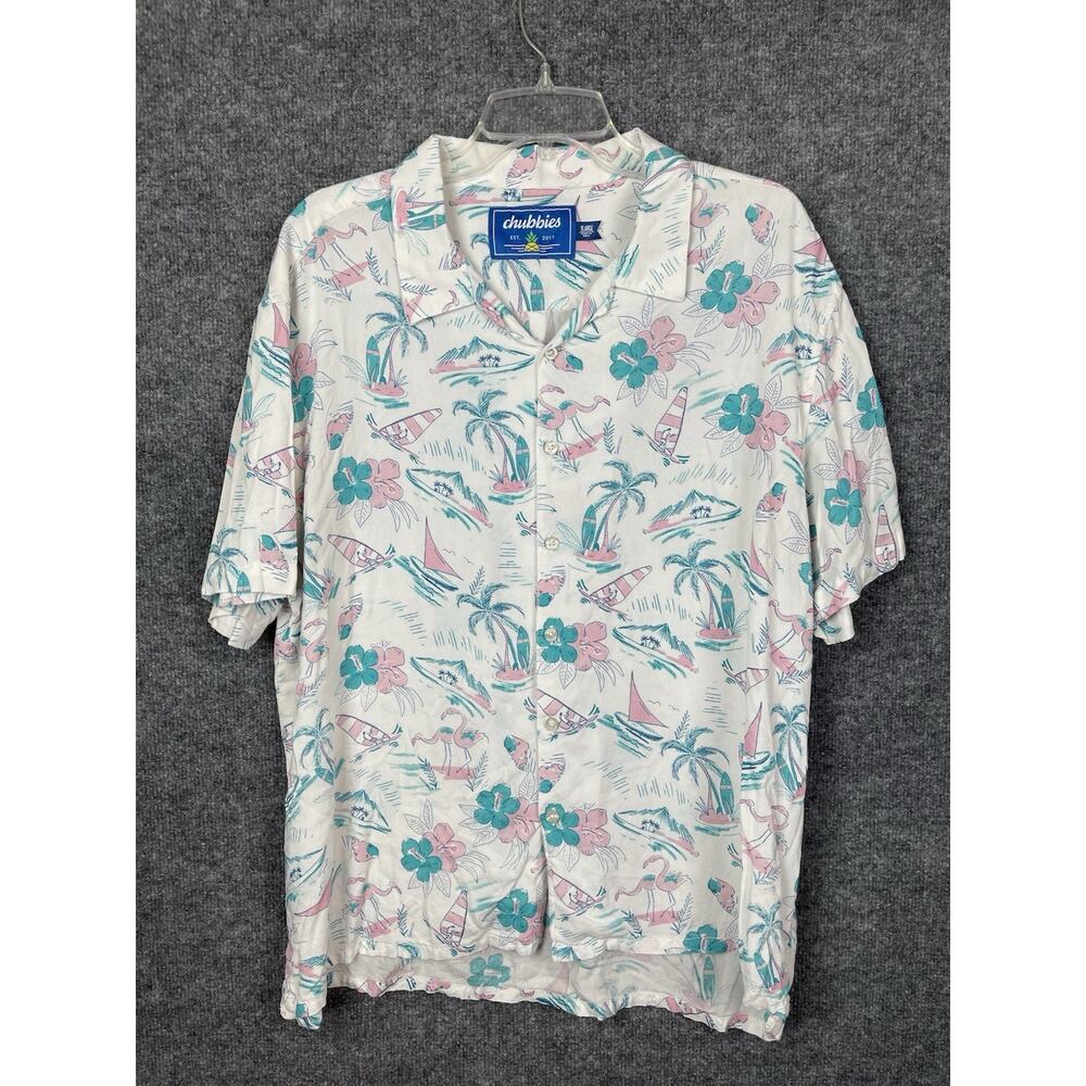 Chubbie's Men's Hawaiian Shirt‎ Florida Flamingos XL Extra Large 100% Rayon
